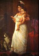 The Lady in the picture is Mahaprabha Thampuratti of Mavelikara, Raja Ravi Varma